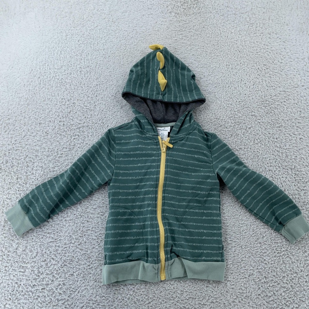 Tommy Bahama Hoodie Toddler 3T Green Full Zip Dinosaur Spikes Stripe Cotton